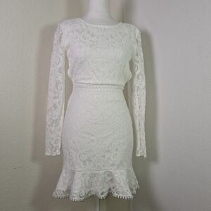 Twosisters The Label White Lace Long Sleeve Mini Dress XS AU 6 US 2 Open Back Ru